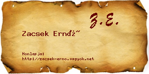 Zacsek Ernő névjegykártya